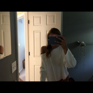 White Off-the-Shoulder Ribbed Top